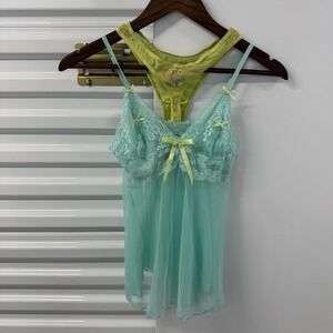 Y2K Victoria's Secret Lingerie Set Green Lace Babydoll + Thong S